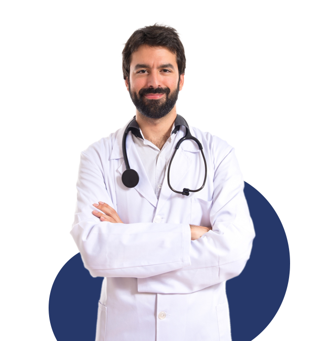 Healthcare professional reviewing patient data on tablet in modern clinic