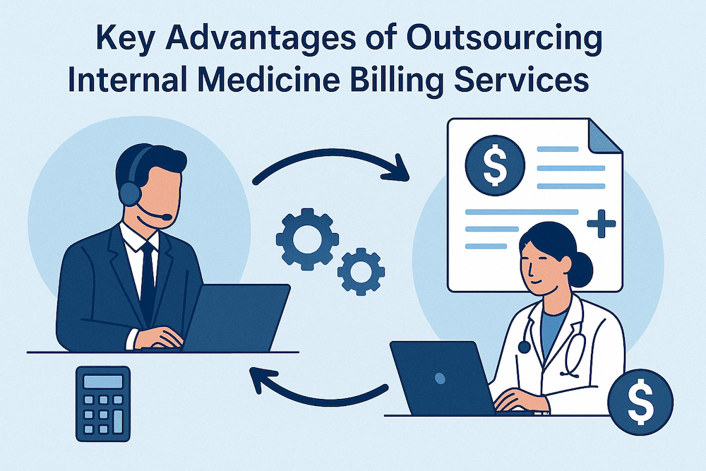 Infographic showing top benefits of outsourcing medical billing with RCS7 in Illinois – faster claims, fewer denials, higher revenue