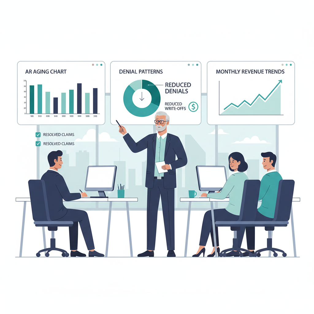 Medical coder working with patient records and coding software